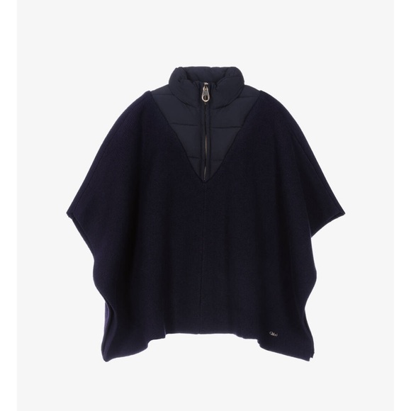Chloe Navy Blue Kids Knit Sweater Cape 10Y Girls Puffy Padded Down Collar